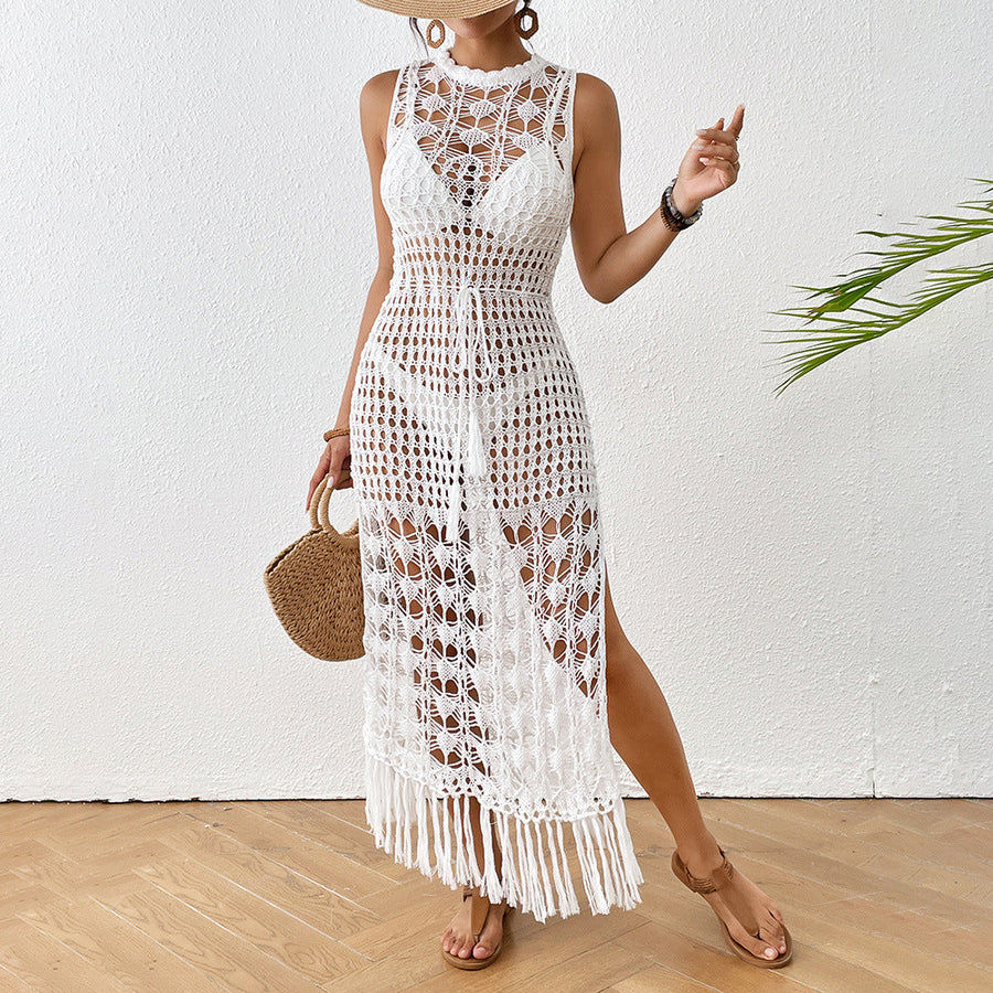 Hollow Beach Dress Vacation Style Floral Beach Dress Long Dress With Straps