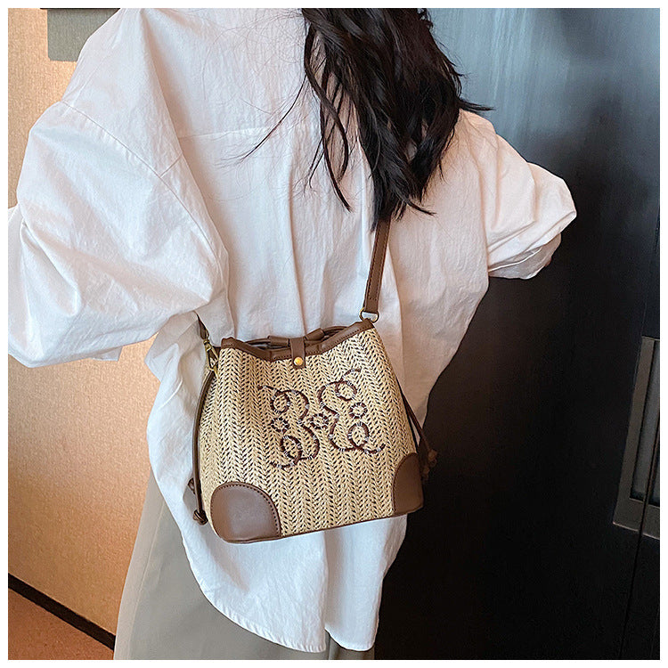 Women's Straw Seaside Vacation Beach Woven Bucket Bag