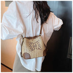 Women's Straw Seaside Vacation Beach Woven Bucket Bag