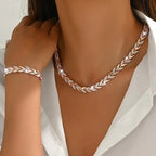 Women's Personality Affordable Luxury Willow Leaf Diamond Bracelet Necklace