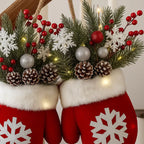 Christmas Garland Creative Glove Shaped Simulated Flower Wreath Window Door Gate Decoration Door Sign Xmas Party Decoration