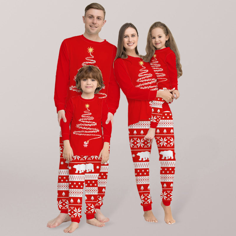 Kid’s Long Sleeves Holiday Christmas Tree Polar Isle Holiday Fitted Two Piece Pajamas