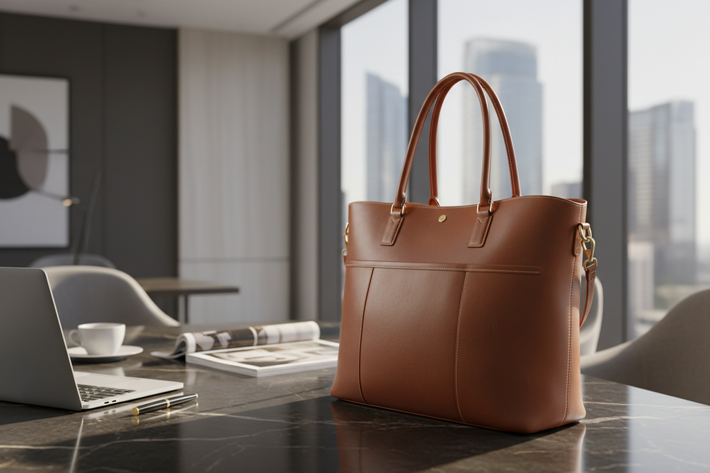 Women's Large Leather Tote Bag | 3 Compartment Work Bag
