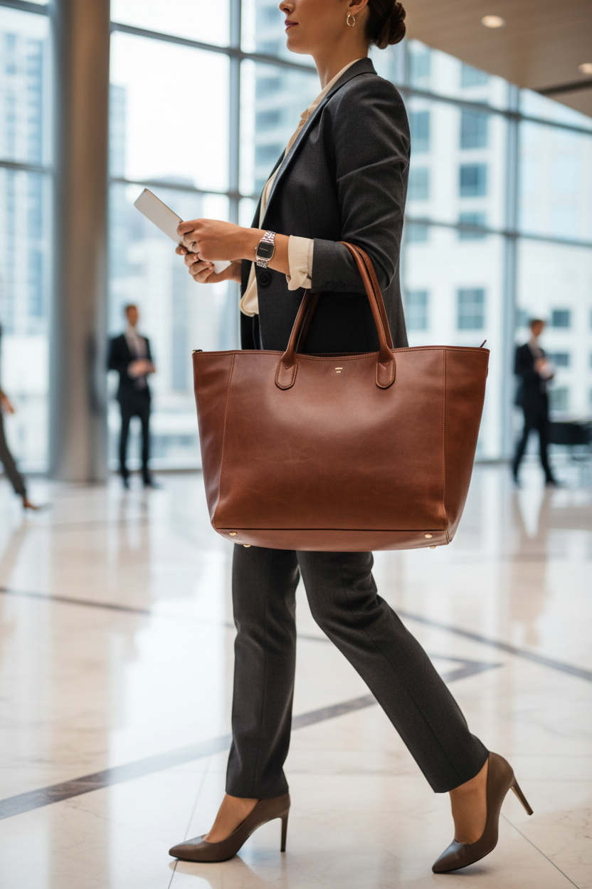 Women's Large Leather Tote Bag | 3 Compartment Work Bag