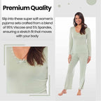 Daisy Dreamer Ladies Pyjama Set Long Sleeve Stretch Fit Black Green Viscose Spandex Blend