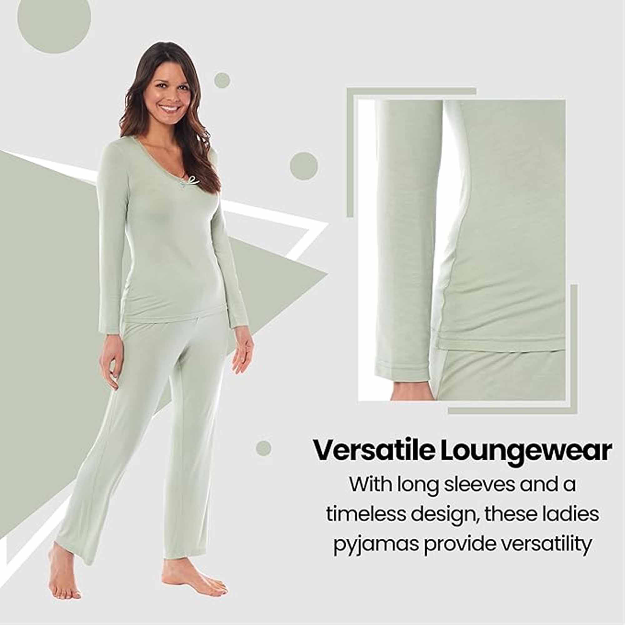 Daisy Dreamer Ladies Pyjama Set Long Sleeve Stretch Fit Black Green Viscose Spandex Blend
