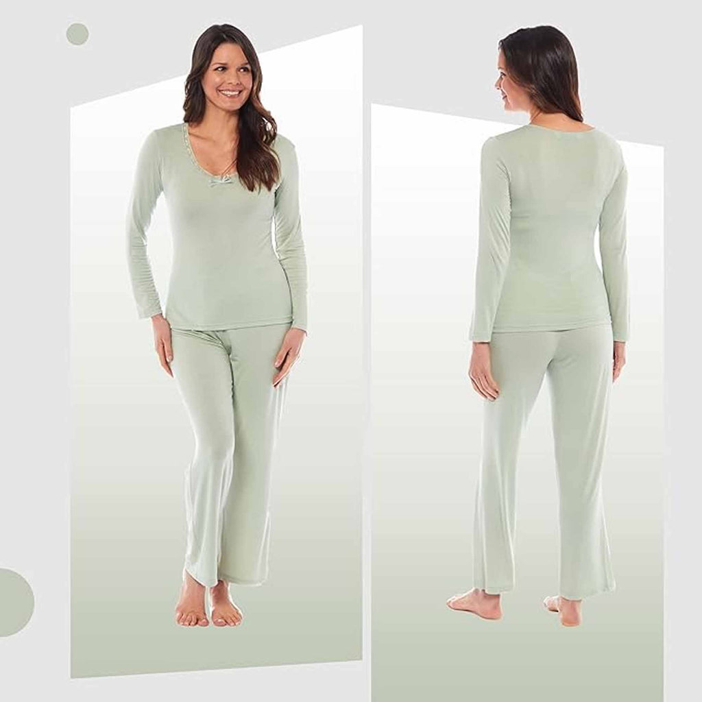 Daisy Dreamer Ladies Pyjama Set Long Sleeve Stretch Fit Black Green Viscose Spandex Blend