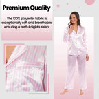 Daisy Dreamer Womens Satin Silk Pyjama Set Long Sleeve Dress Shirt Collar Loose Fit Pants