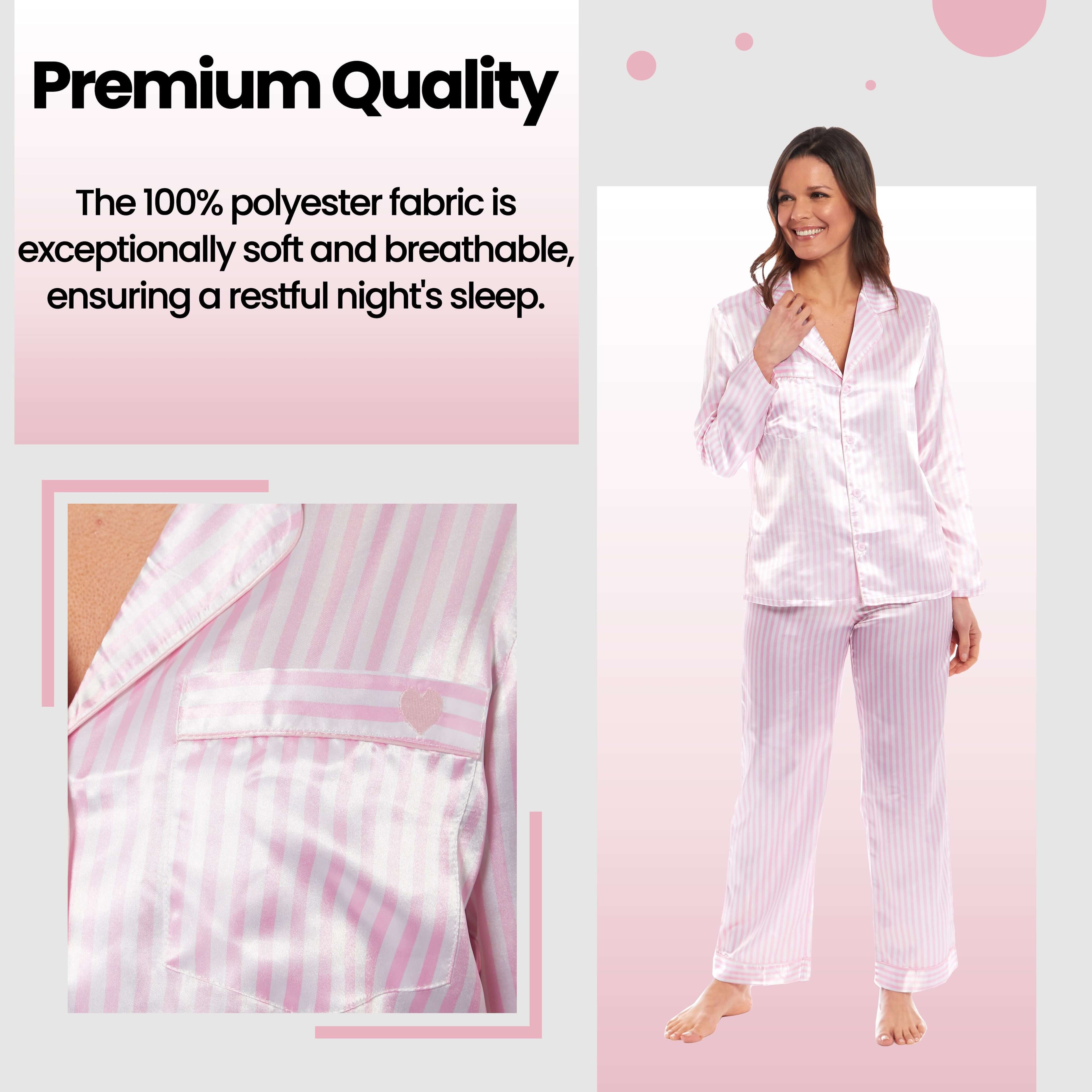 Daisy Dreamer Womens Satin Silk Pyjama Set Long Sleeve Dress Shirt Collar Loose Fit Pants
