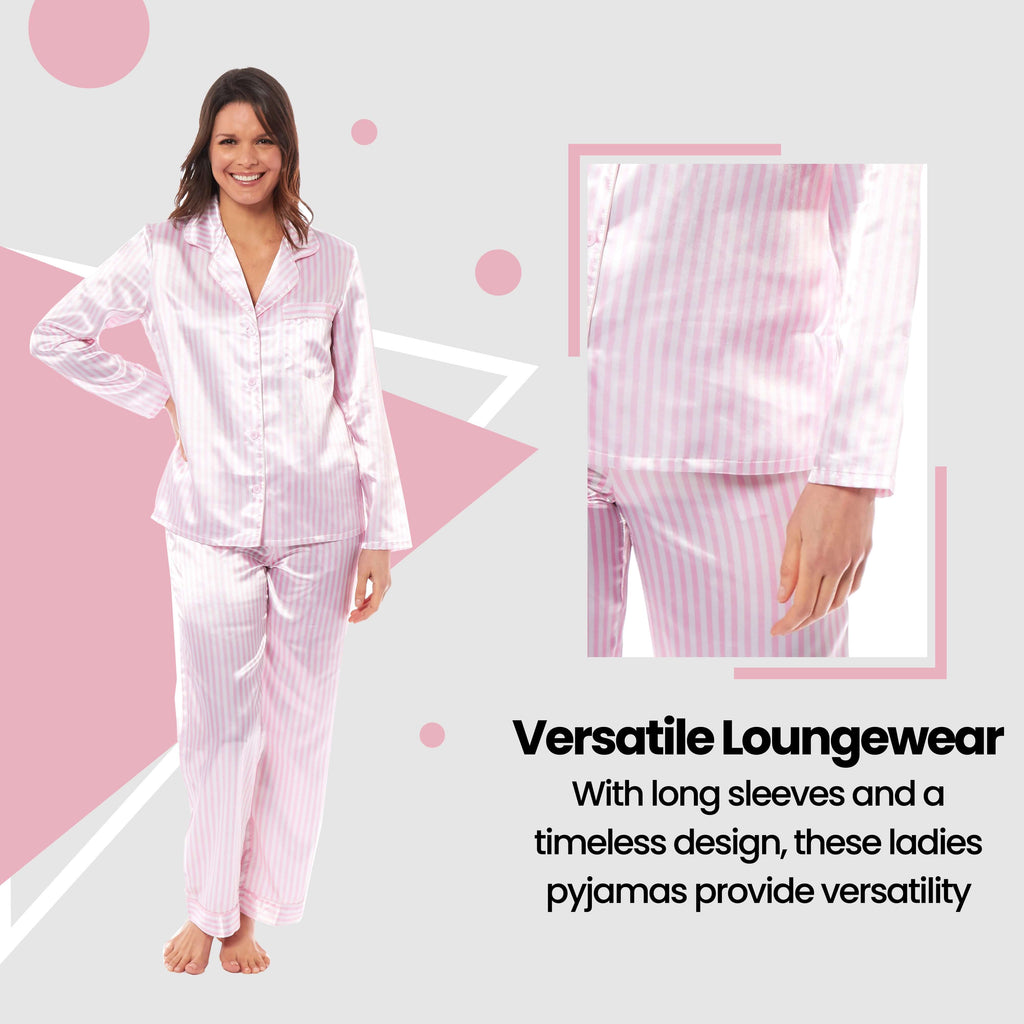 Daisy Dreamer Womens Satin Silk Pyjama Set Long Sleeve Dress Shirt Collar Loose Fit Pants