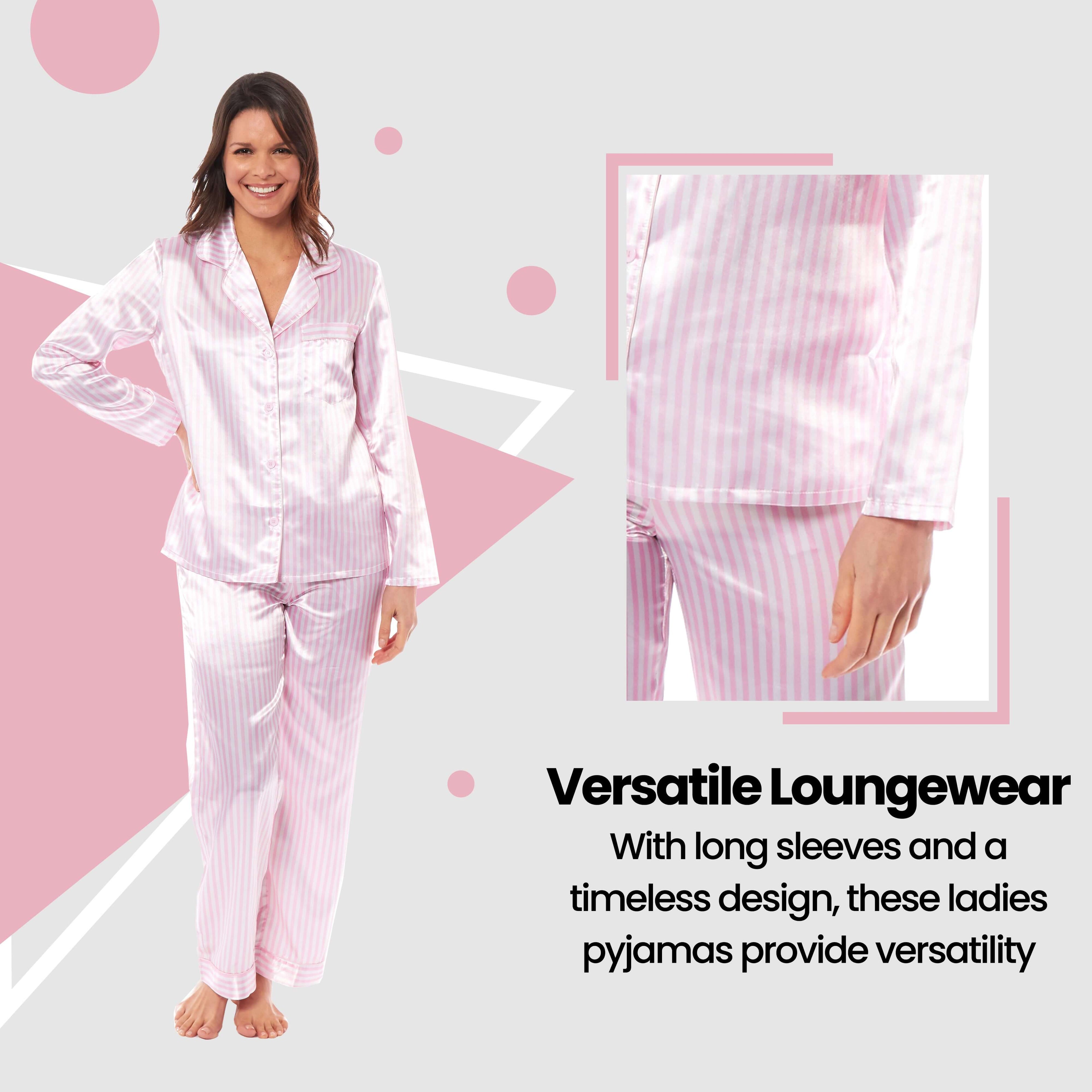 Daisy Dreamer Womens Satin Silk Pyjama Set Long Sleeve Dress Shirt Collar Loose Fit Pants