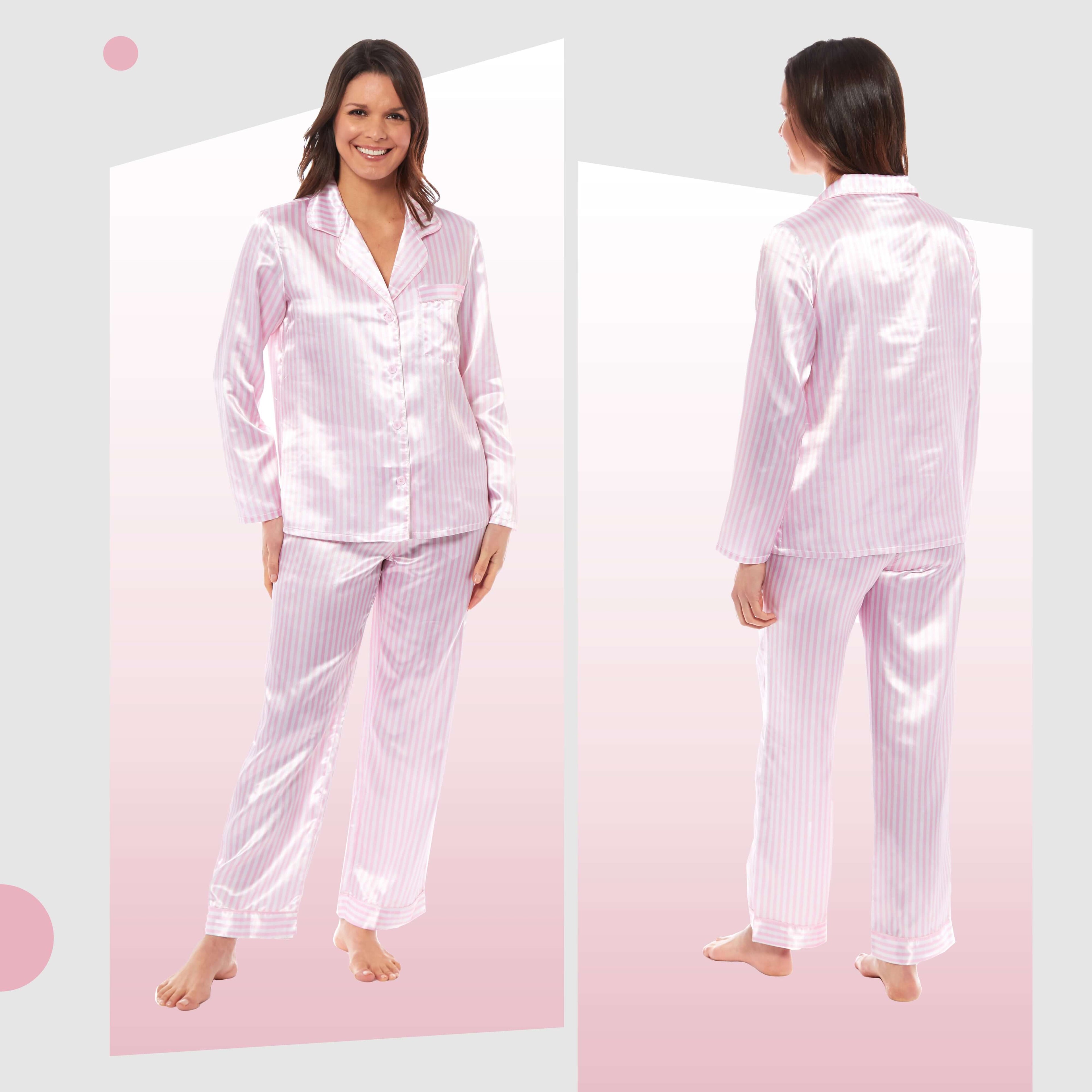 Daisy Dreamer Womens Satin Silk Pyjama Set Long Sleeve Dress Shirt Collar Loose Fit Pants