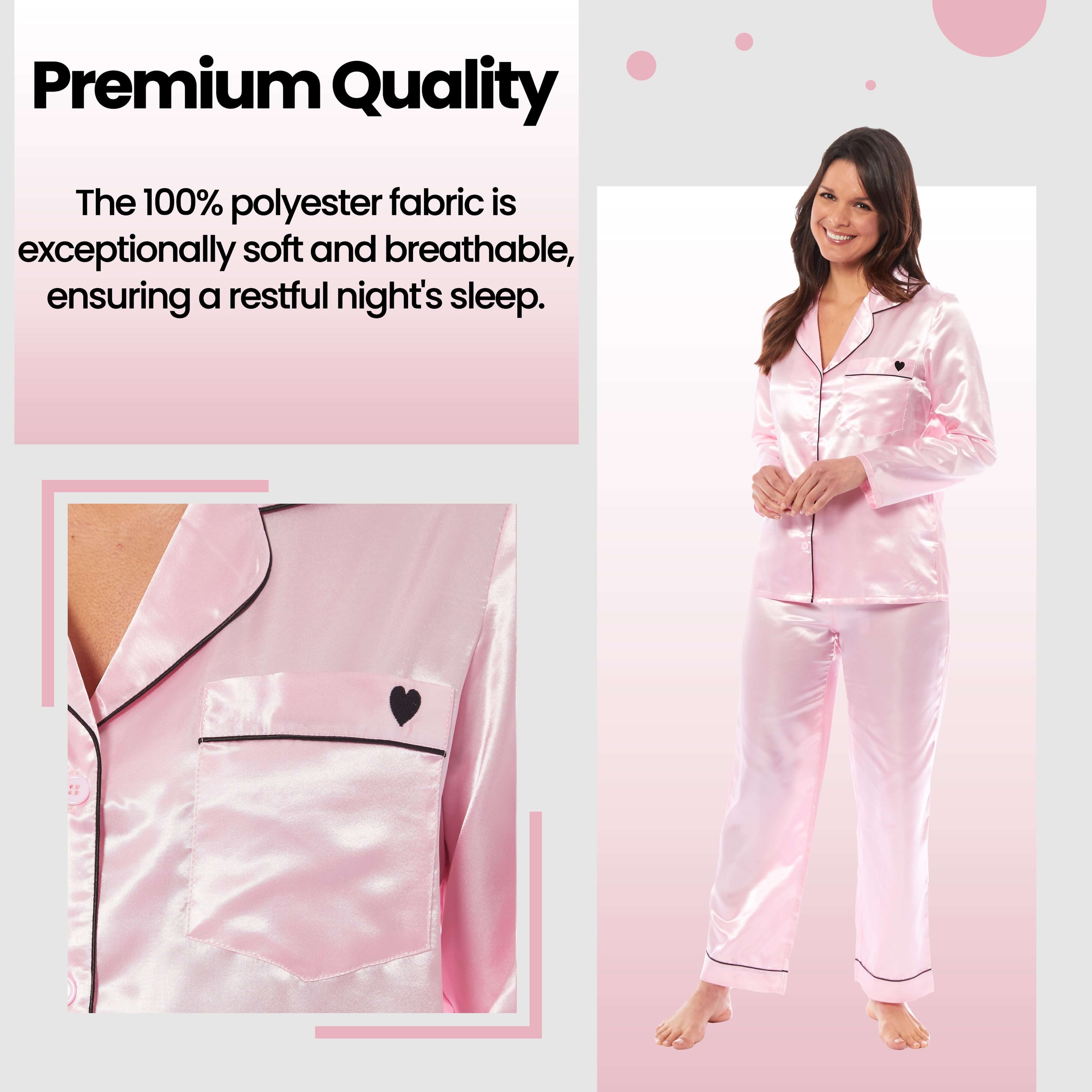 Daisy Dreamer Womens Satin Silk Pyjama Set Long Sleeve Dress Shirt Collar Loose Fit Pants