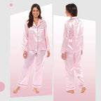 Daisy Dreamer Womens Satin Silk Pyjama Set Long Sleeve Dress Shirt Collar Loose Fit Pants