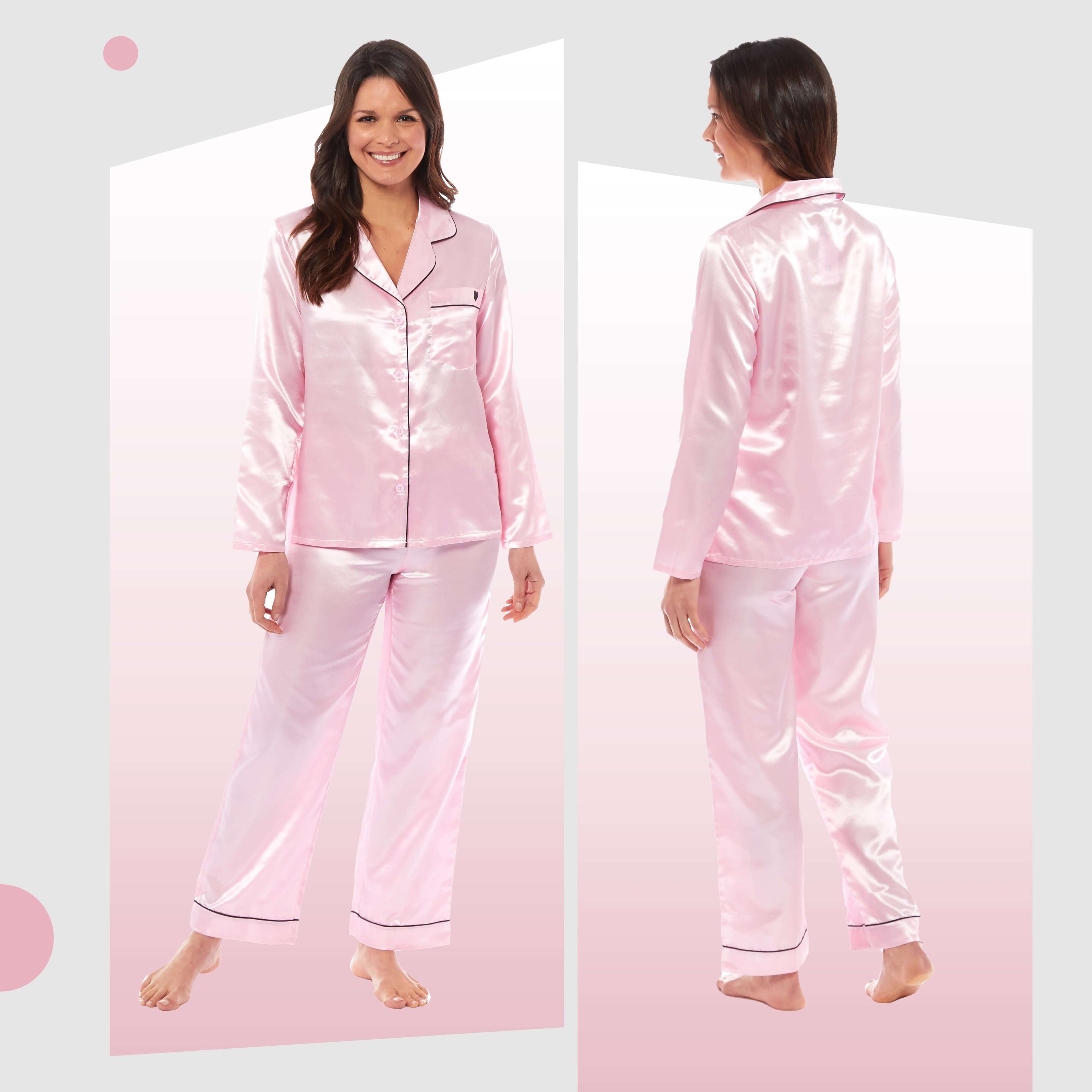 Daisy Dreamer Womens Satin Silk Pyjama Set Long Sleeve Dress Shirt Collar Loose Fit Pants