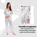 Daisy Dreamer Womens Satin Silk Pyjama Set Long Sleeve Dress Shirt Collar Loose Fit Pants