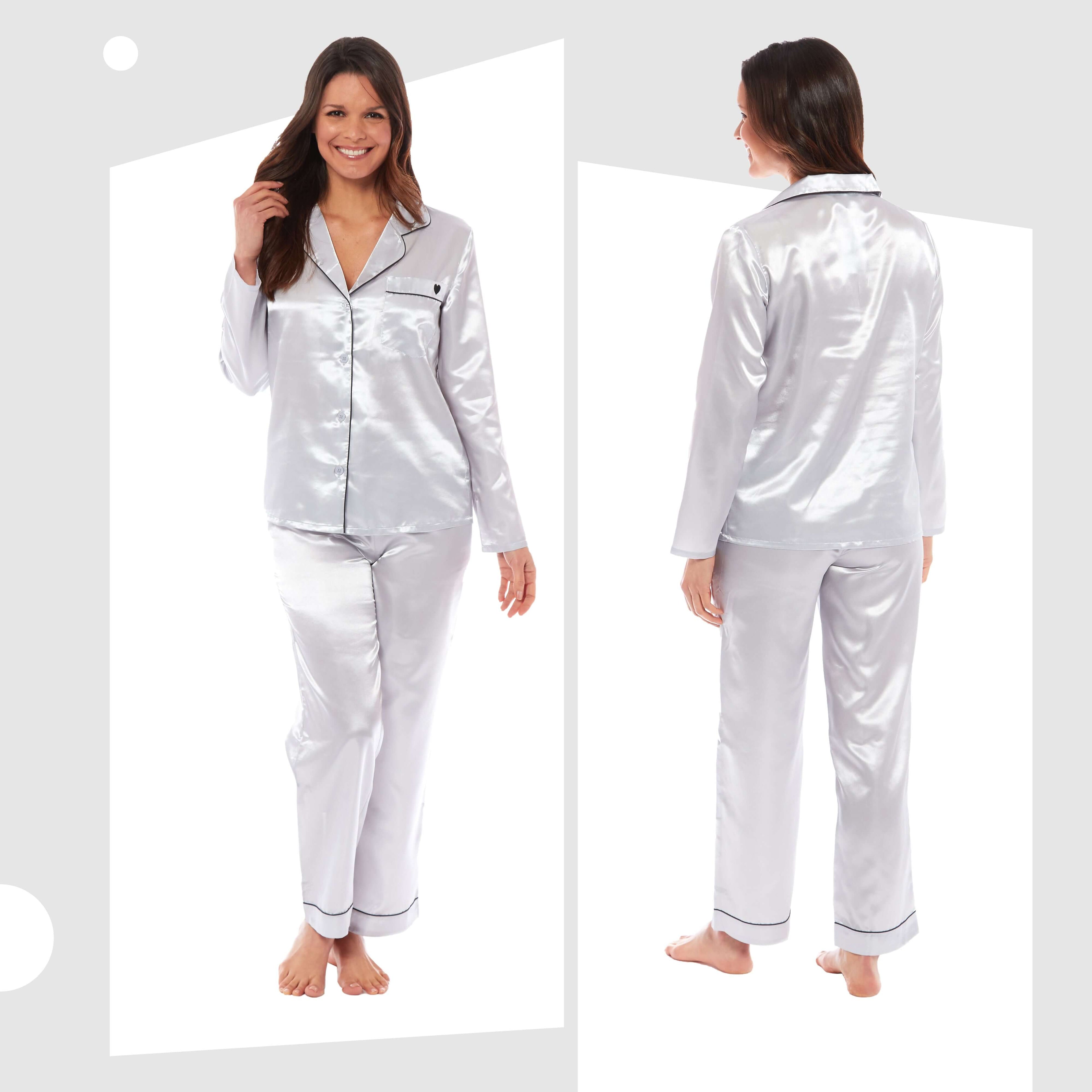Daisy Dreamer Womens Satin Silk Pyjama Set Long Sleeve Dress Shirt Collar Loose Fit Pants