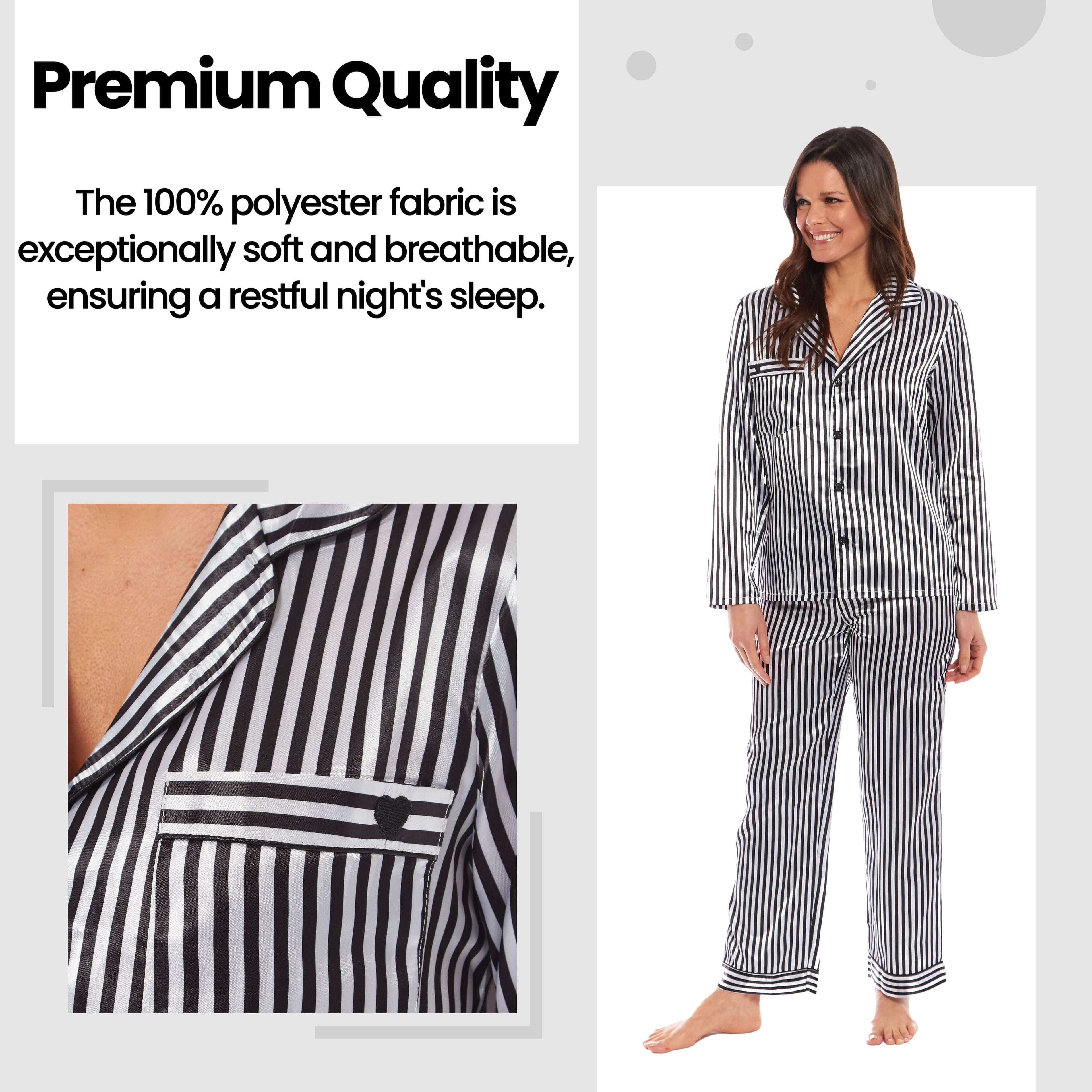 Daisy Dreamer Womens Satin Silk Pyjama Set Long Sleeve Dress Shirt Collar Loose Fit Pants
