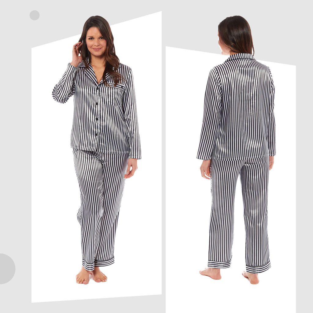 Daisy Dreamer Womens Satin Silk Pyjama Set Long Sleeve Dress Shirt Collar Loose Fit Pants