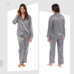 Daisy Dreamer Womens Satin Silk Pyjama Set Long Sleeve Dress Shirt Collar Loose Fit Pants