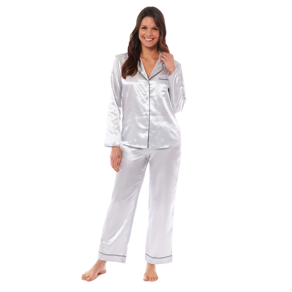 Daisy Dreamer Womens Satin Silk Pyjama Set Long Sleeve Dress Shirt Collar Loose Fit Pants