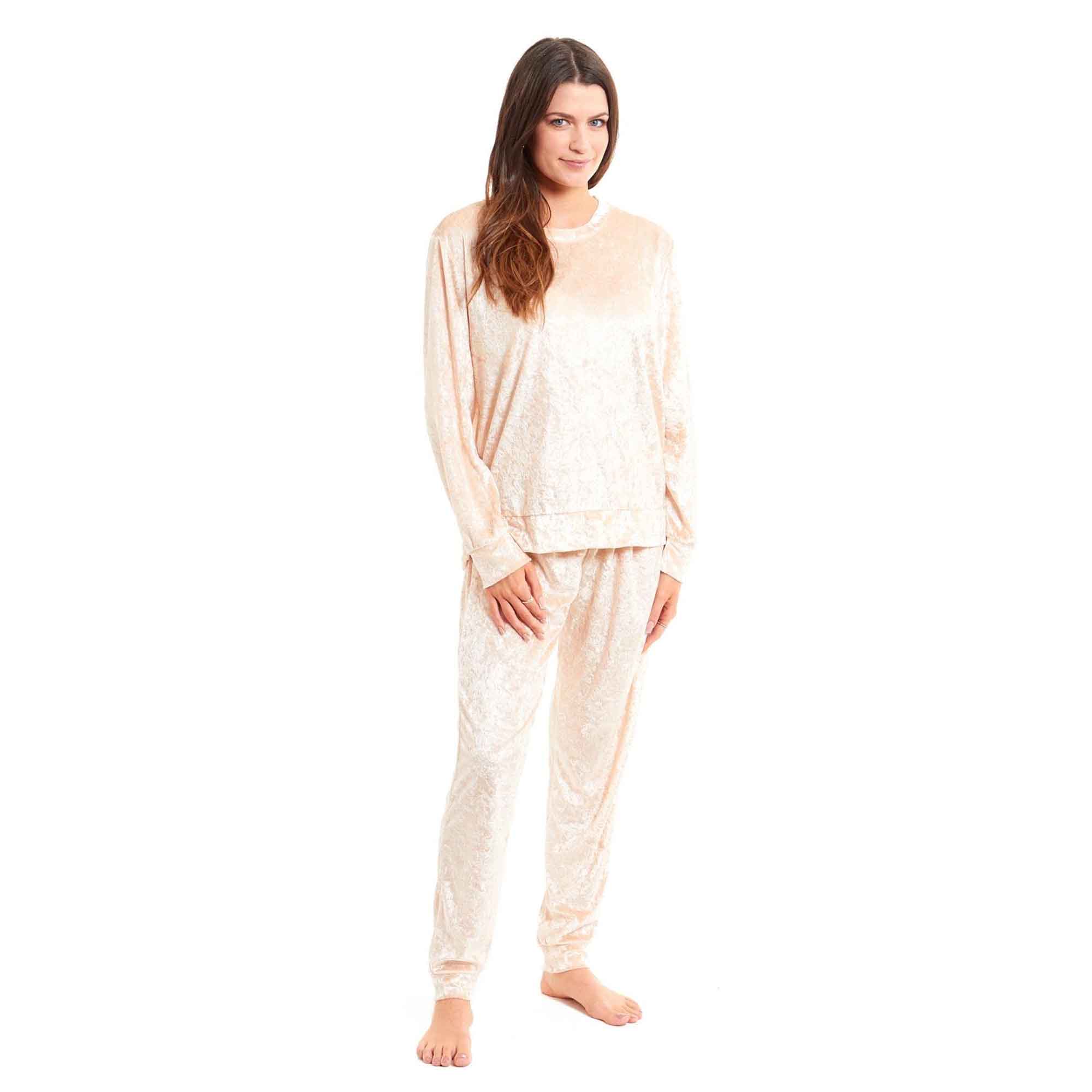 Daisy Dreamer Women's Crushed Velvet Pyjama Set Soft Loungewear Easy Care Easy-Care Cotton Rich Sleep Set