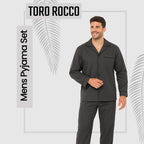 Sock Stack Men's Classic Charcoal Woven Pyjama Set Long Sleeve Button Top And Full Length