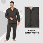 Sock Stack Men's Classic Charcoal Woven Pyjama Set Long Sleeve Button Top And Full Length