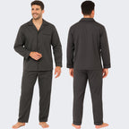 Sock Stack Men's Classic Charcoal Woven Pyjama Set Long Sleeve Button Top And Full Length