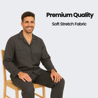 Sock Stack Men's Classic Charcoal Woven Pyjama Set Long Sleeve Button Top And Full Length