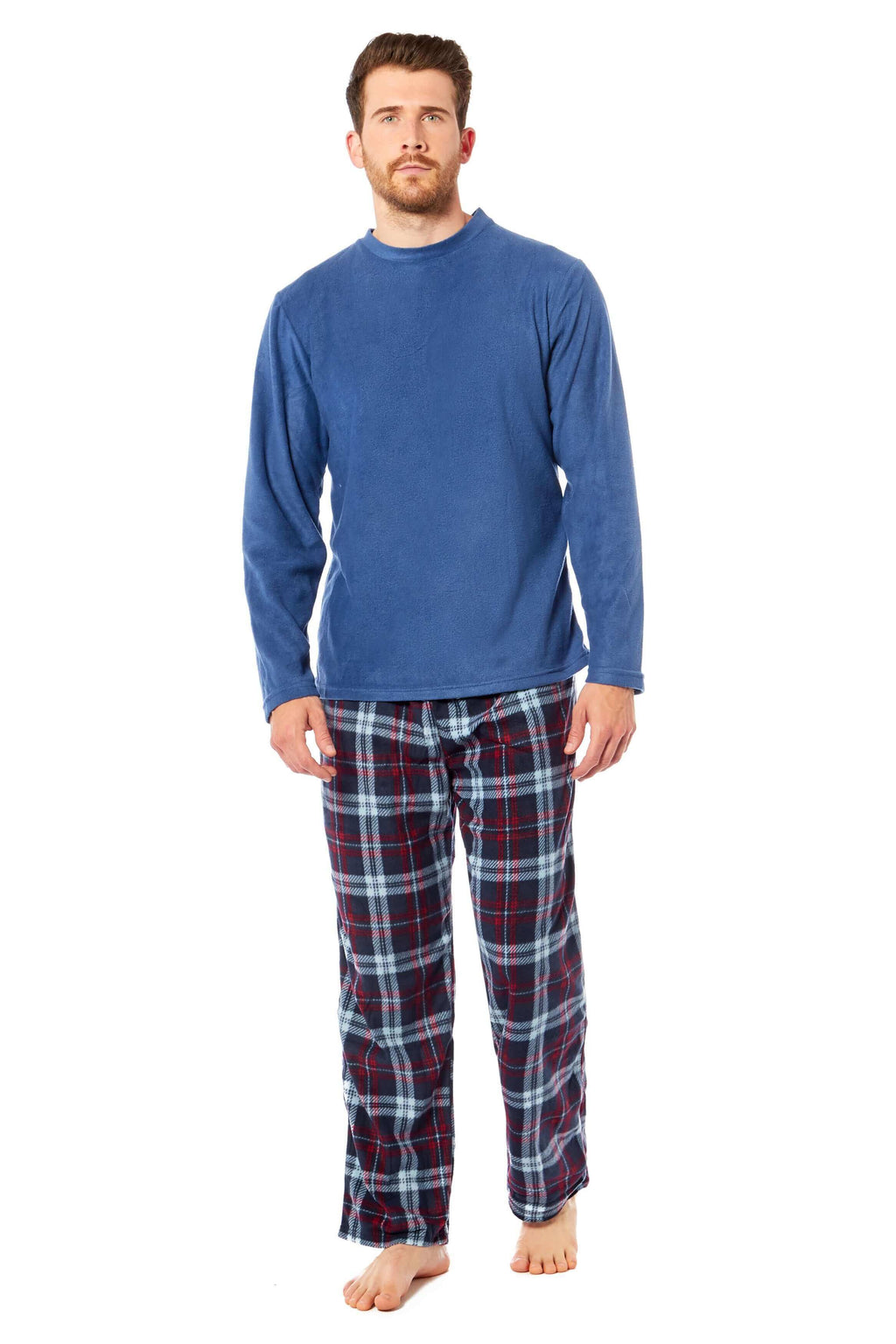 Toro Rocco Men's Thermal Fleece Pyjama Set With Check Pants Winter Loungewear Brushed Base Layer Warmth