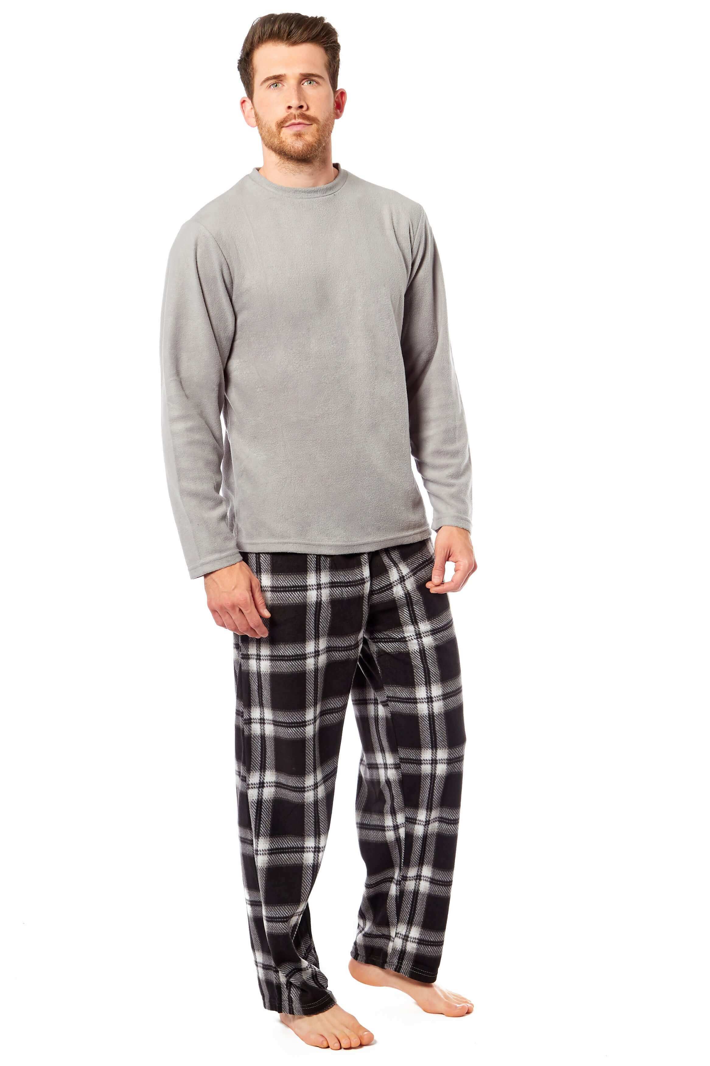 Toro Rocco Men's Thermal Fleece Pyjama Set With Check Pants Winter Loungewear Brushed Base Layer Warmth