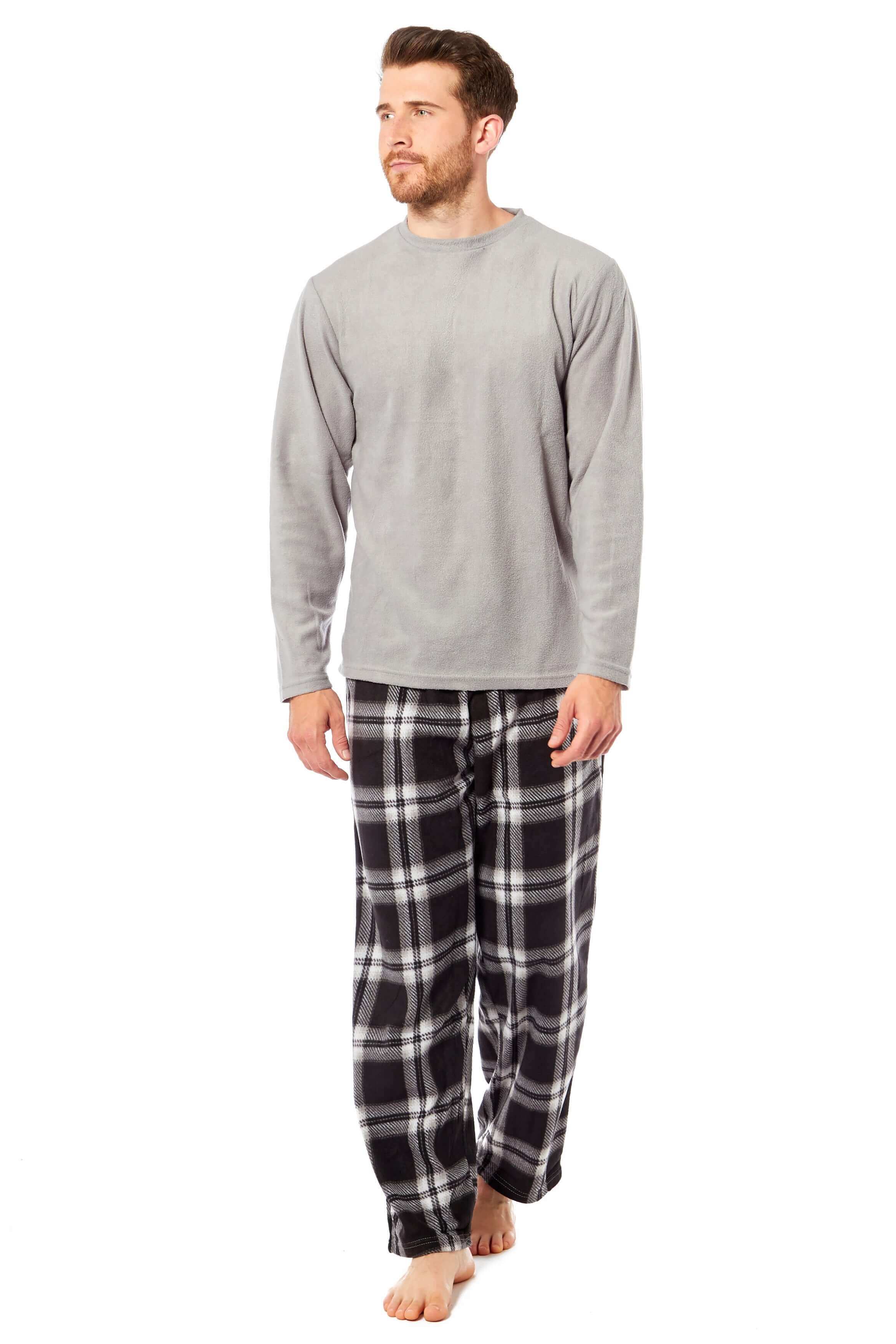 Toro Rocco Men's Thermal Fleece Pyjama Set With Check Pants Winter Loungewear Brushed Base Layer Warmth