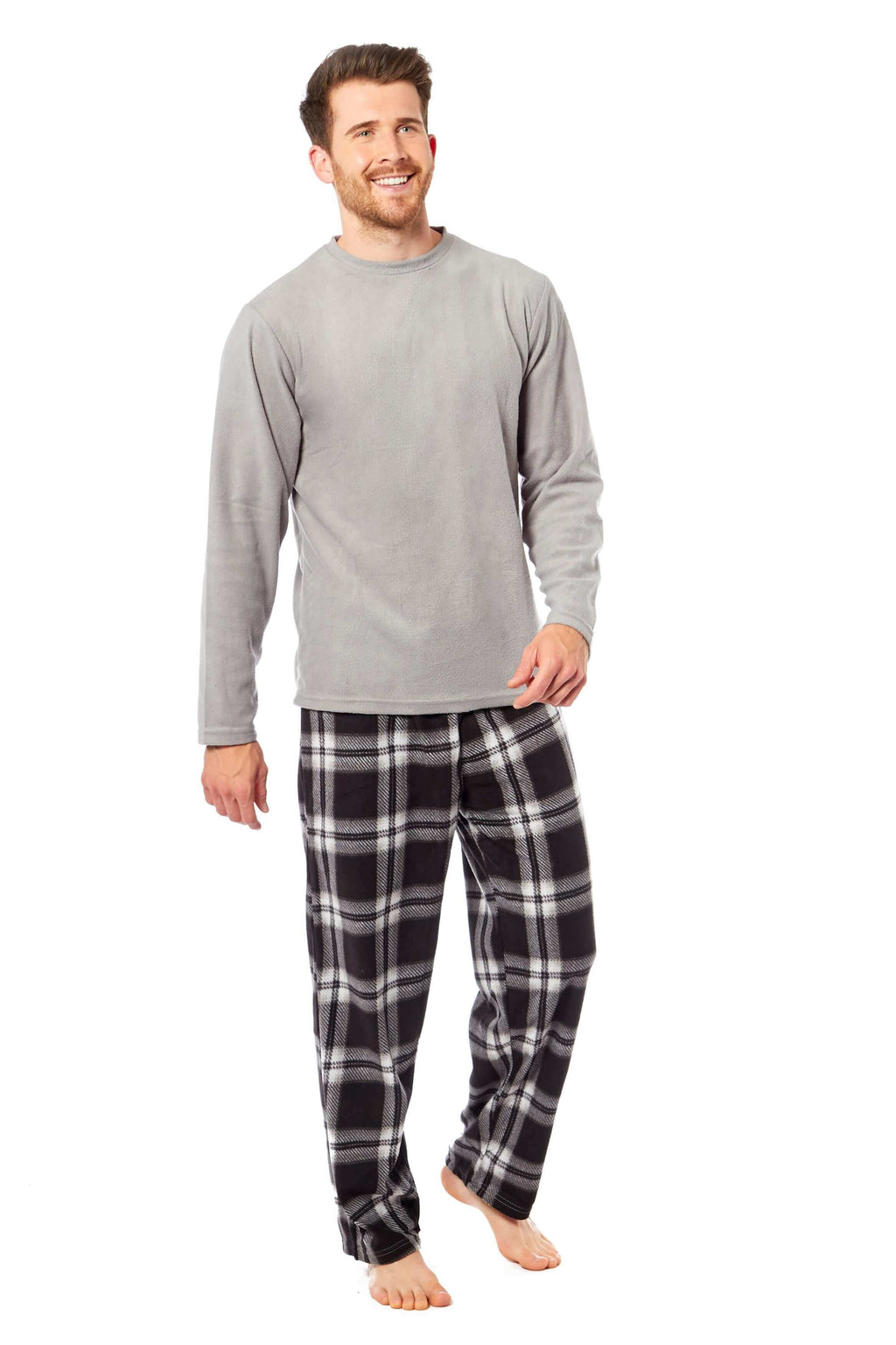Toro Rocco Men's Thermal Fleece Pyjama Set With Check Pants Winter Loungewear Brushed Base Layer Warmth