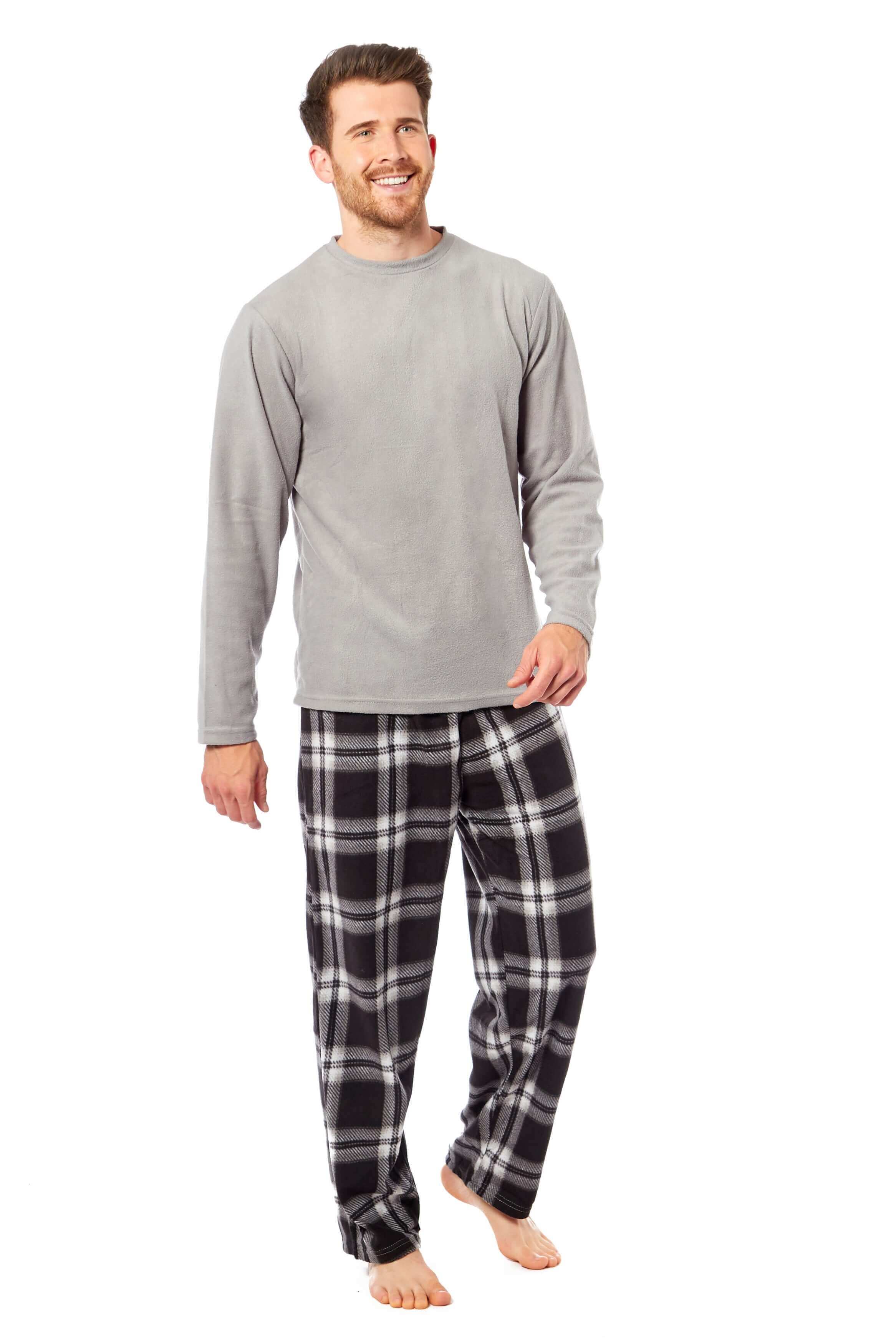 Toro Rocco Men's Thermal Fleece Pyjama Set With Check Pants Winter Loungewear Brushed Base Layer Warmth