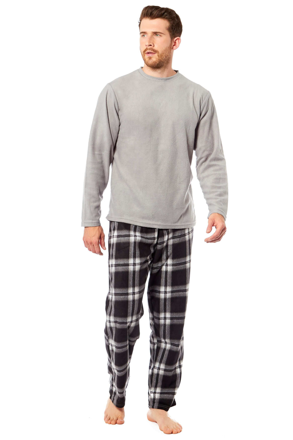 Toro Rocco Men's Thermal Fleece Pyjama Set With Check Pants Winter Loungewear Brushed Base Layer Warmth