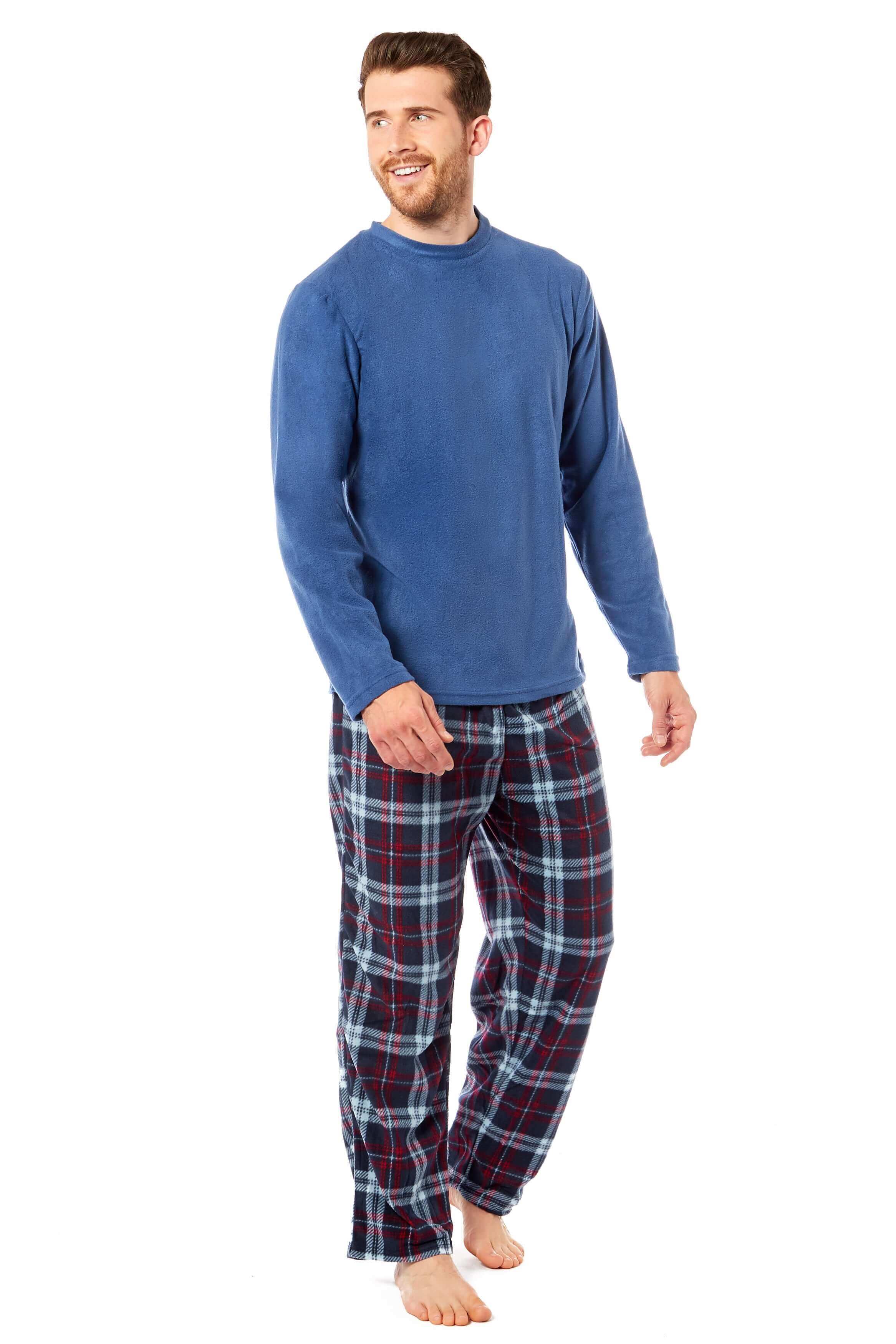 Toro Rocco Men's Thermal Fleece Pyjama Set With Check Pants Winter Loungewear Brushed Base Layer Warmth