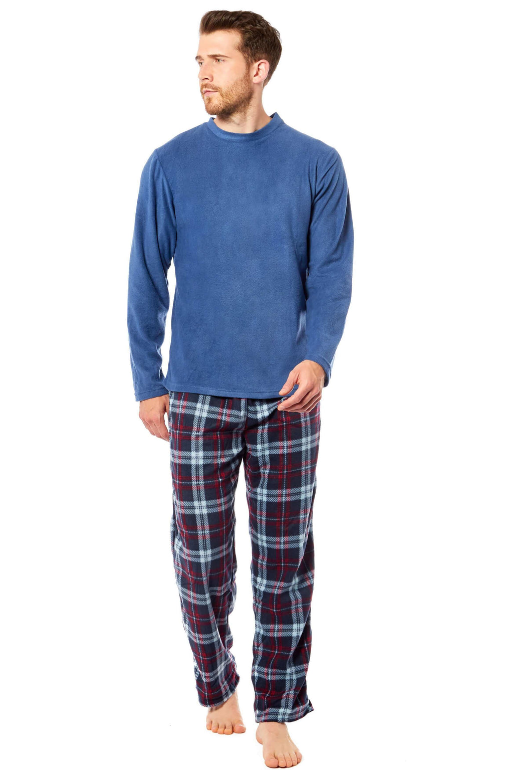 Toro Rocco Men's Thermal Fleece Pyjama Set With Check Pants Winter Loungewear Brushed Base Layer Warmth