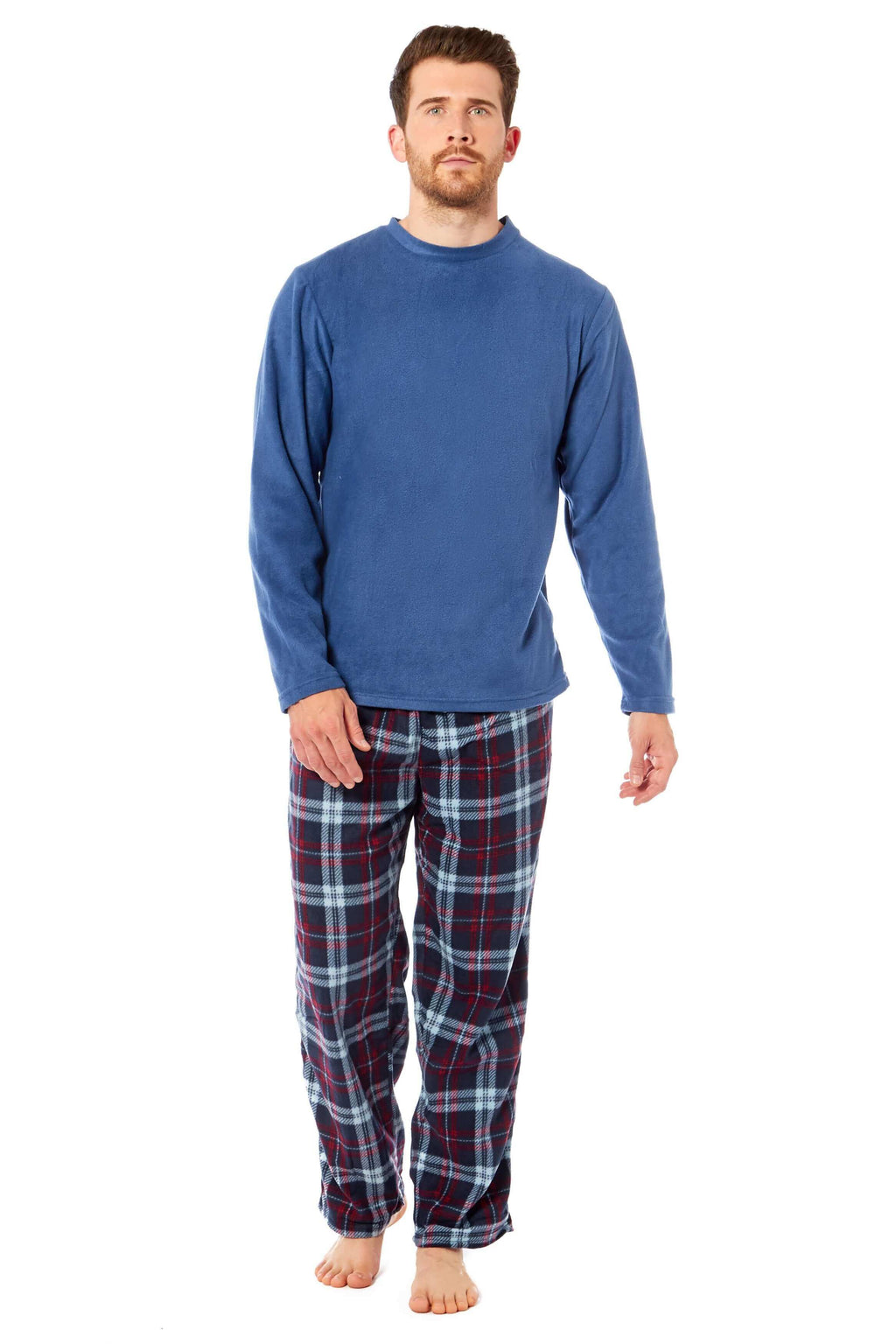 Toro Rocco Men's Thermal Fleece Pyjama Set With Check Pants Winter Loungewear Brushed Base Layer Warmth