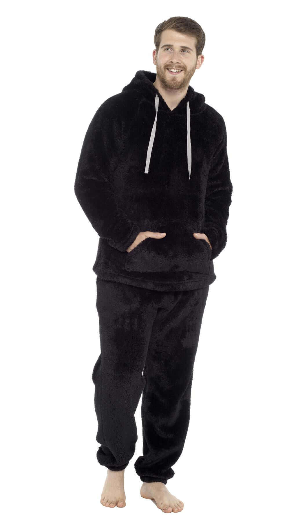 Toro Rocco Men's Hooded Snuggle Fleece Loungewear Pyjama Set Thermal With Elastic Waist