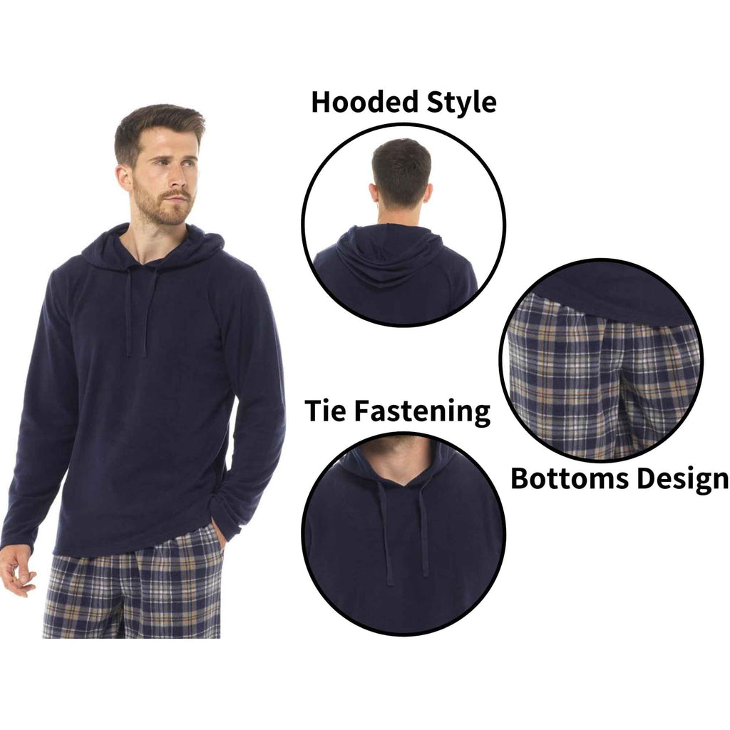Sock Stack Men's Hooded Fleece Pyjama Set Winter Nightwear With Check Pattern And Checked