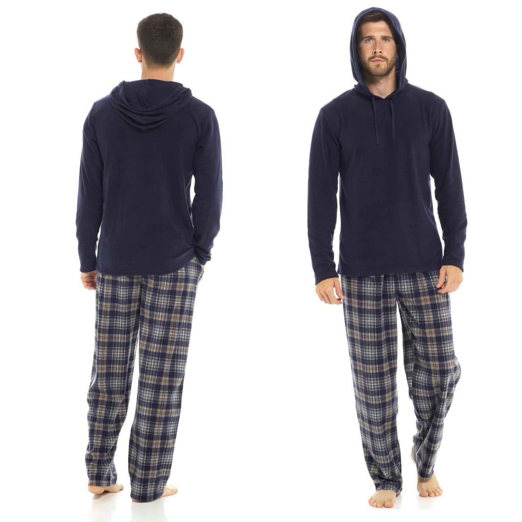 Sock Stack Men's Hooded Fleece Pyjama Set Winter Nightwear With Check Pattern And Checked