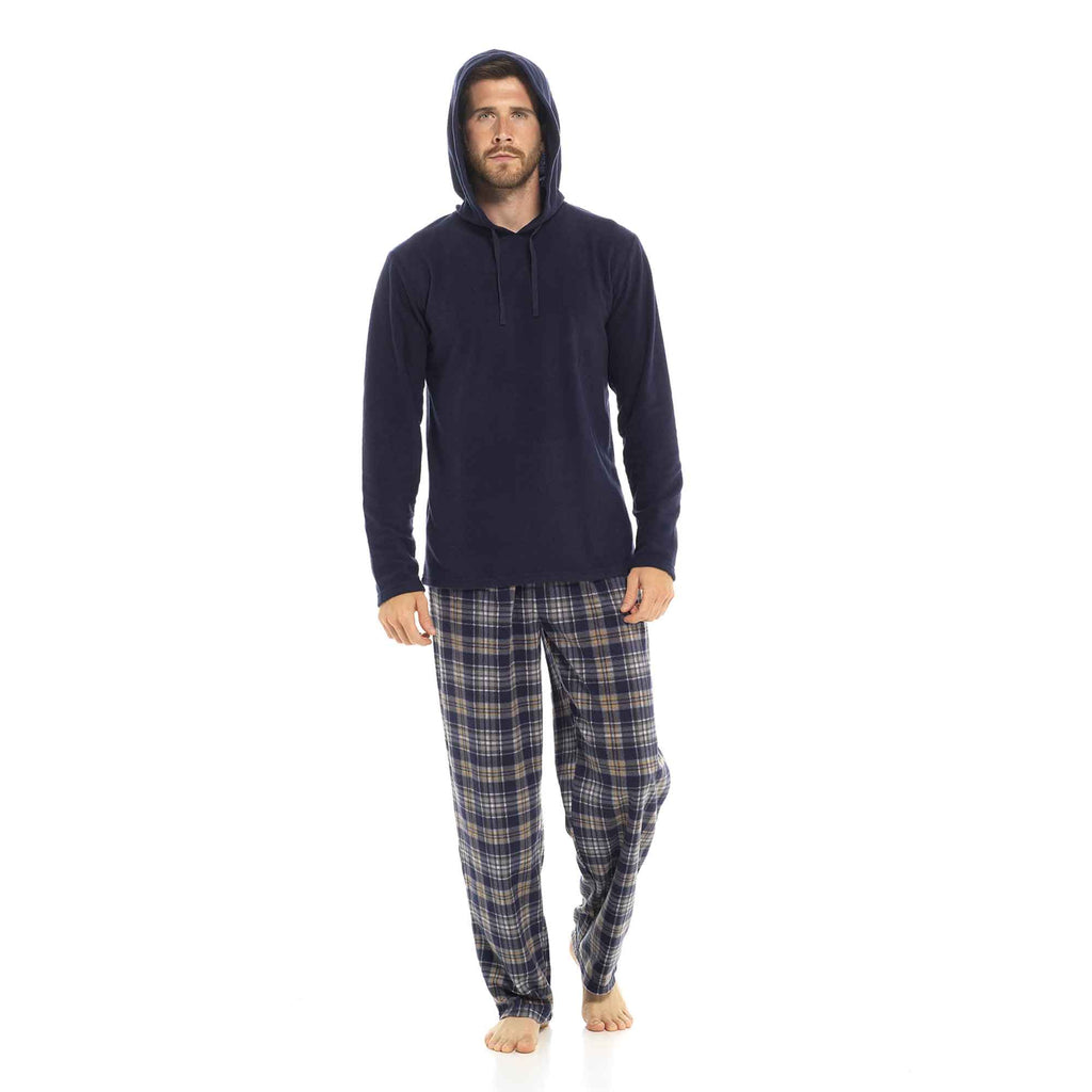 Sock Stack Men's Hooded Fleece Pyjama Set Winter Nightwear With Check Pattern And Checked