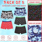 Sock Stack Pack Of 5 Boys Boxer Shorts Cotton Rich Football Army Gamer Designs Elastic