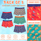 Sock Stack Pack Of 5 Boys Boxer Shorts For Kids Fun Prints Elastic Waistband Everyday Cotton Rich Multipack
