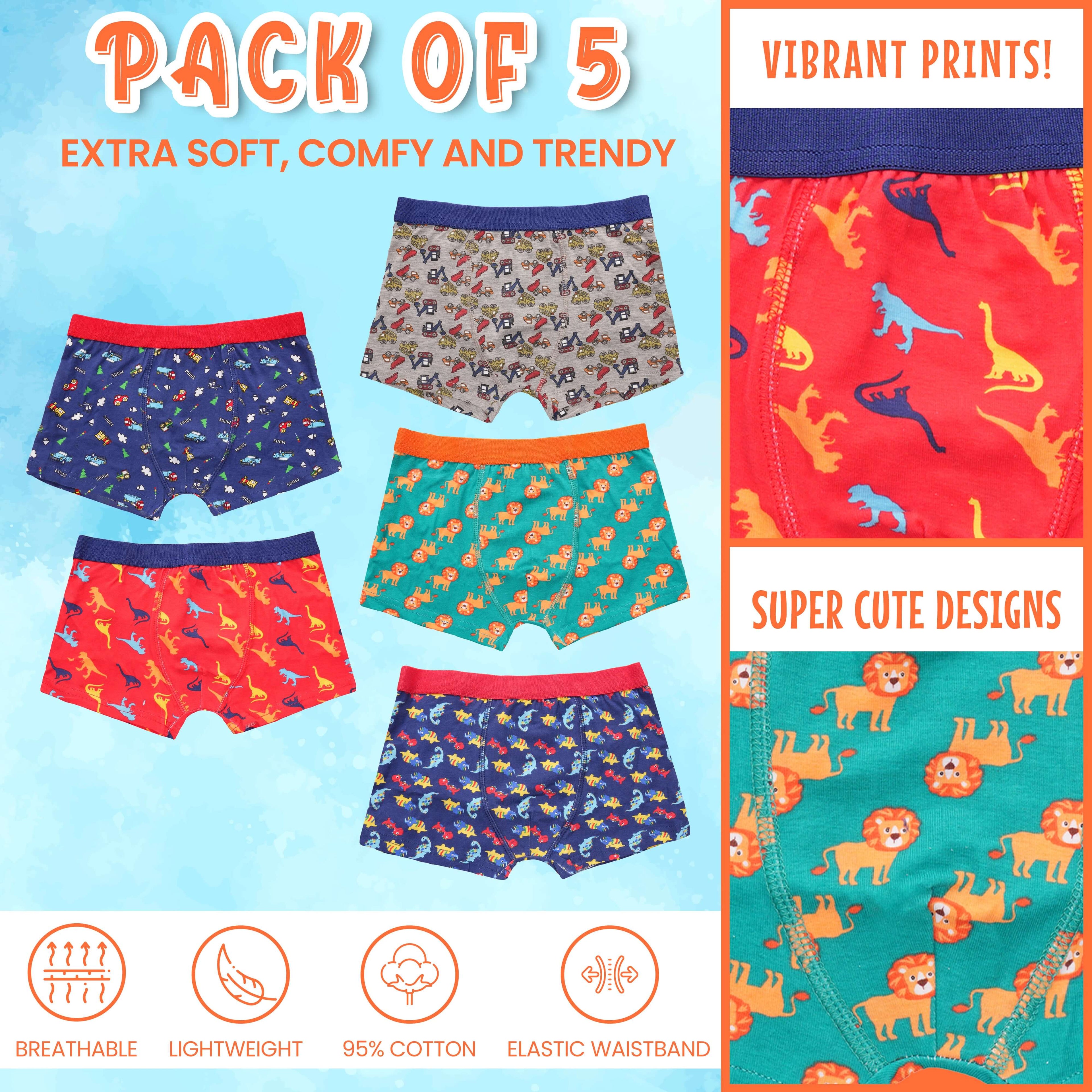 Sock Stack Pack Of 5 Boys Boxer Shorts For Kids Fun Prints Elastic Waistband Everyday Cotton Rich Multipack