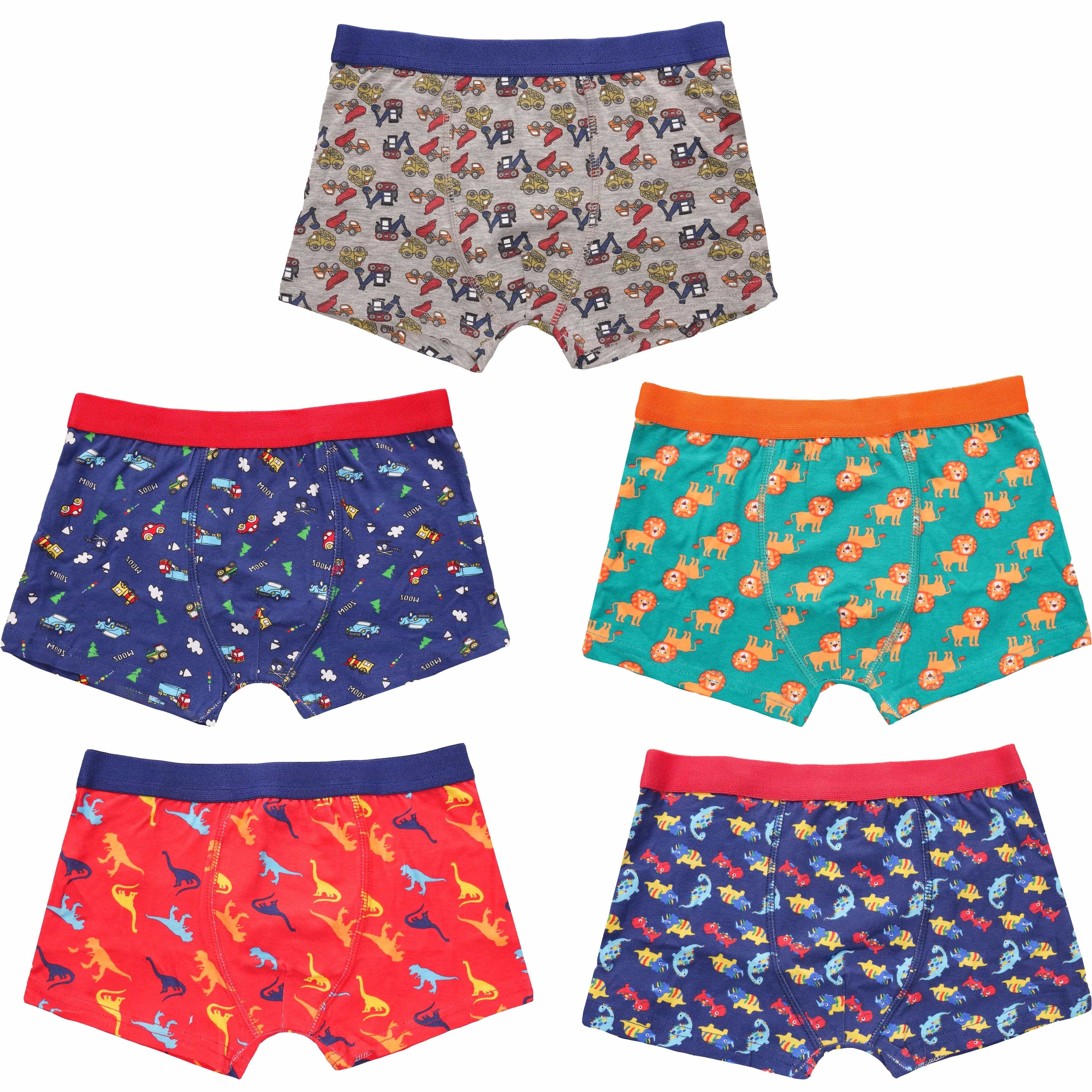 Sock Stack Pack Of 5 Boys Boxer Shorts For Kids Fun Prints Elastic Waistband Everyday Cotton Rich Multipack