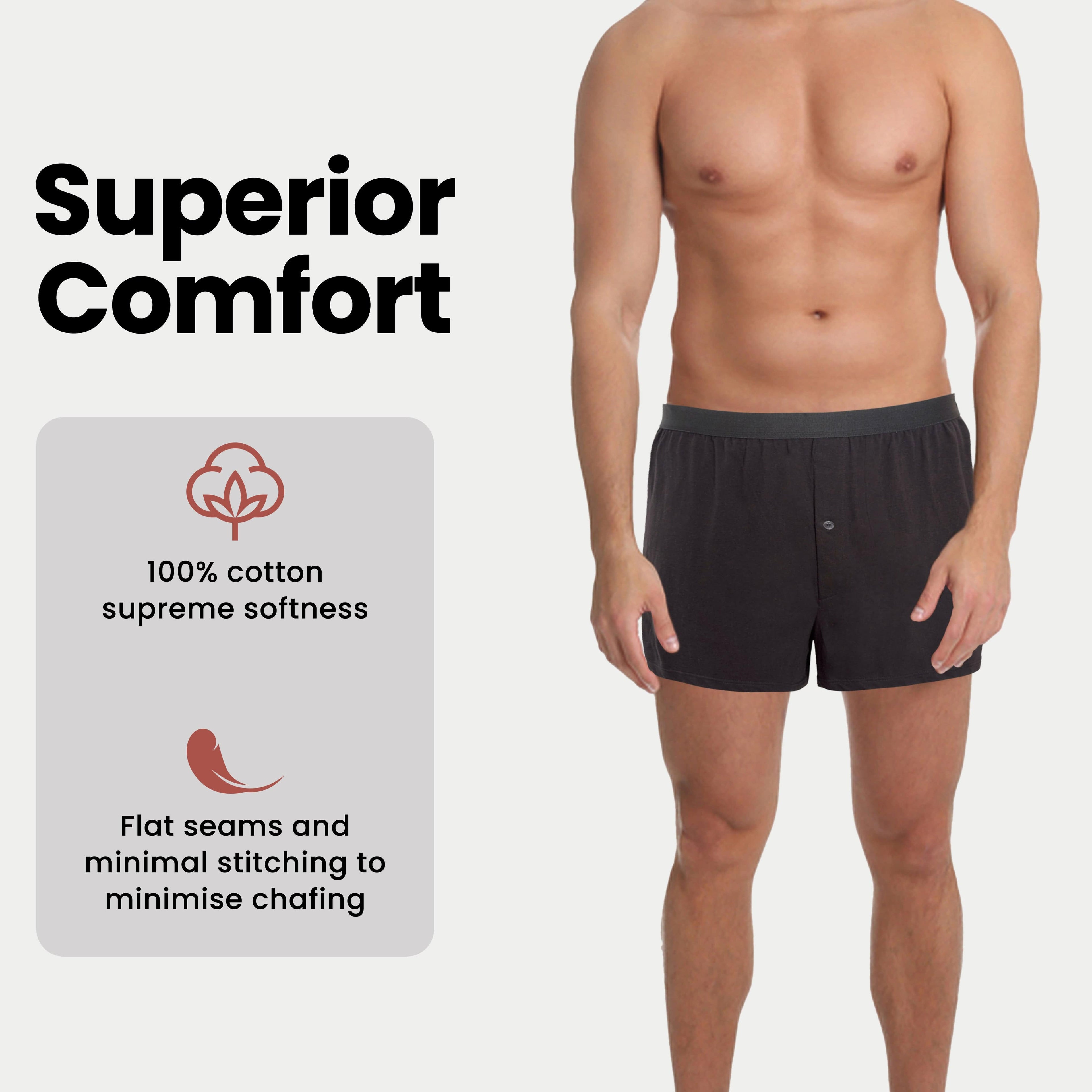 Sock Stack Men's Boxer Shorts Pack Of 6 Loose Fit Cotton-Blend Jersey With Button Fly