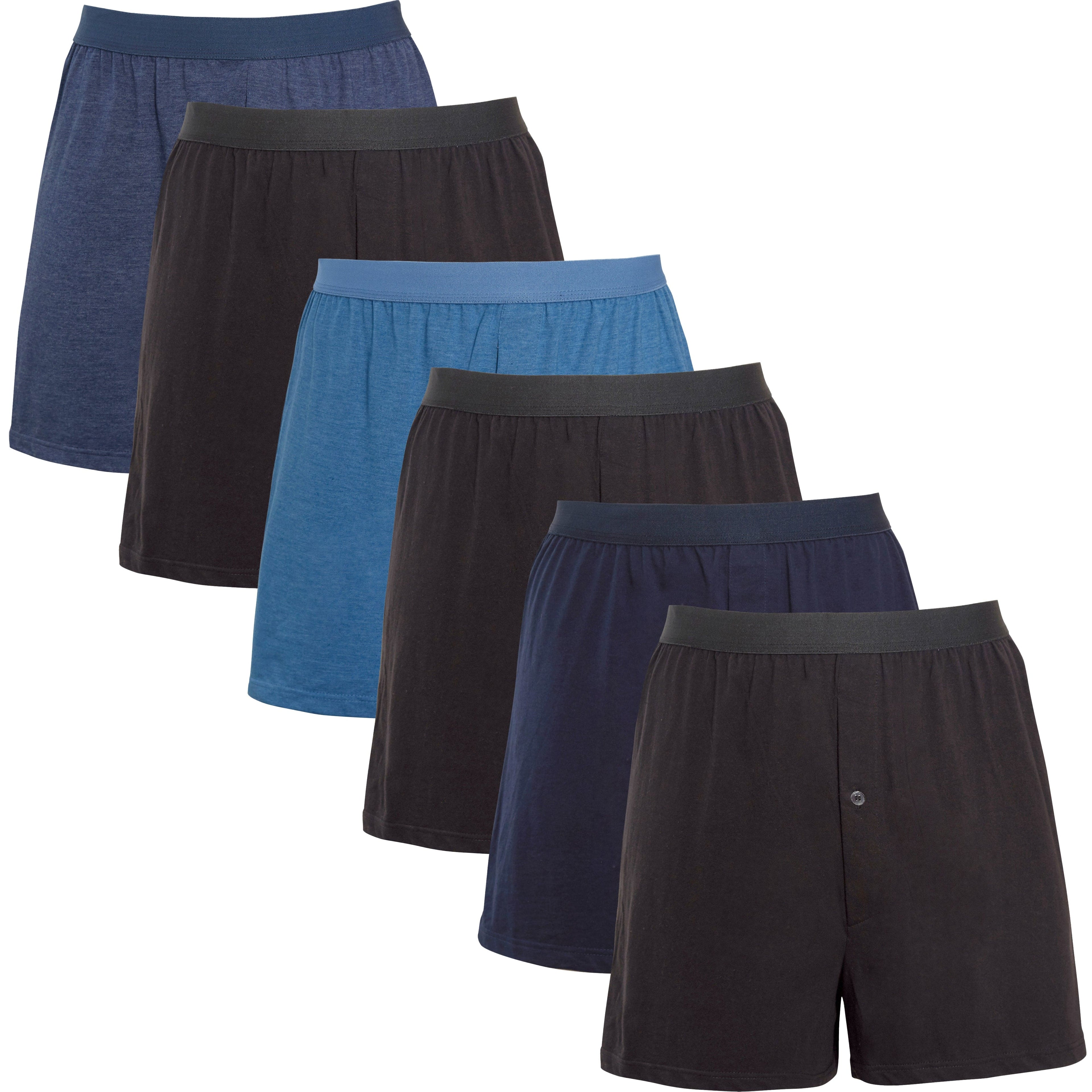 Sock Stack Men's Boxer Shorts Pack Of 6 Loose Fit Cotton-Blend Jersey With Button Fly