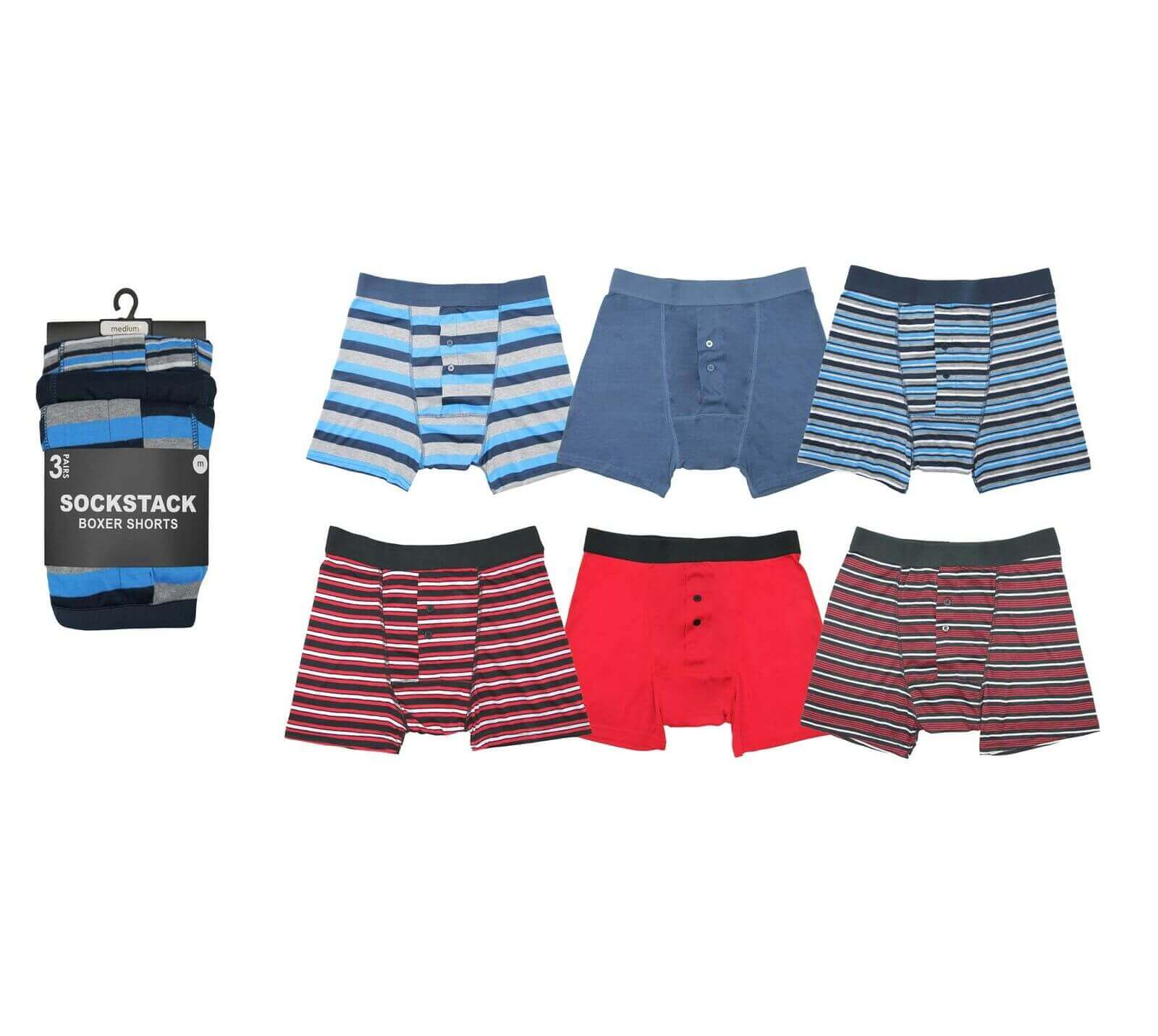 Sock Stack Pack Of 6 Men's Cotton Stretch Striped Boxer Shorts Breathable Everyday